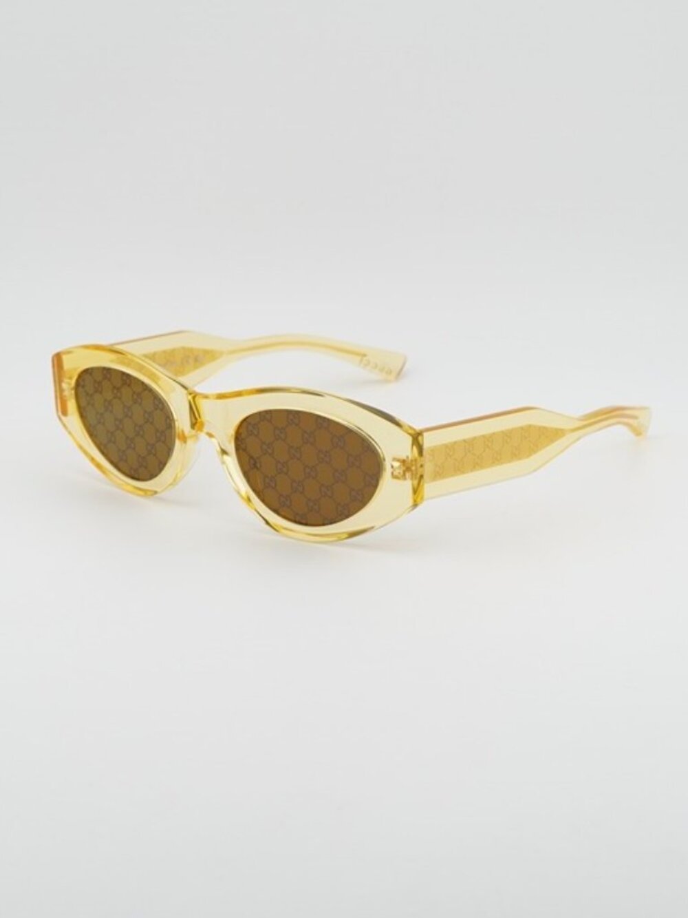 Gucci GG2065S 004 Sunglasses Yellow Cat Eye Frame, Brown with Logo Lenses